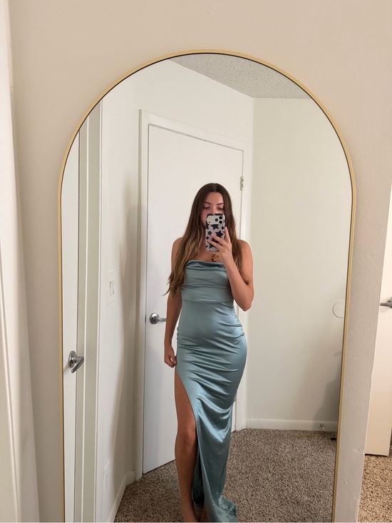 Windsor Dresses & Skirts - Windsor Satin Cowl Neck Maxi Dress in Light Blue